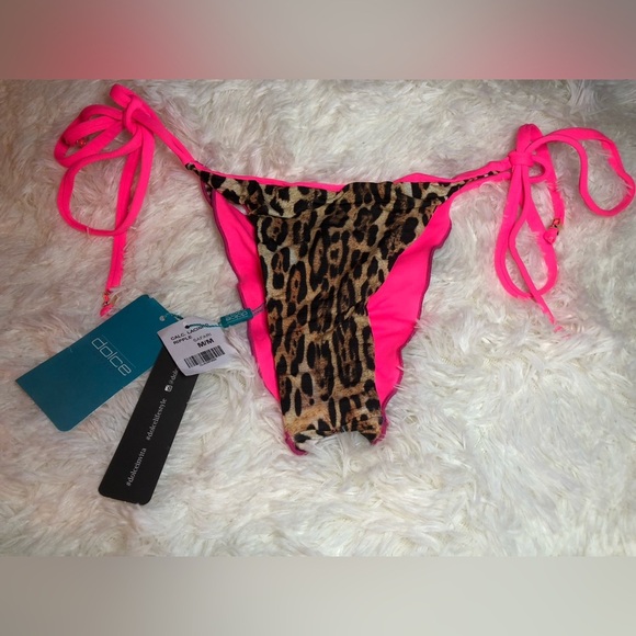 🐆💓🔥Dolce Leopard Print and Hot Pink Bikini Bottom with gold accent size M NWT🔥💓🐆 - Picture 5 of 16